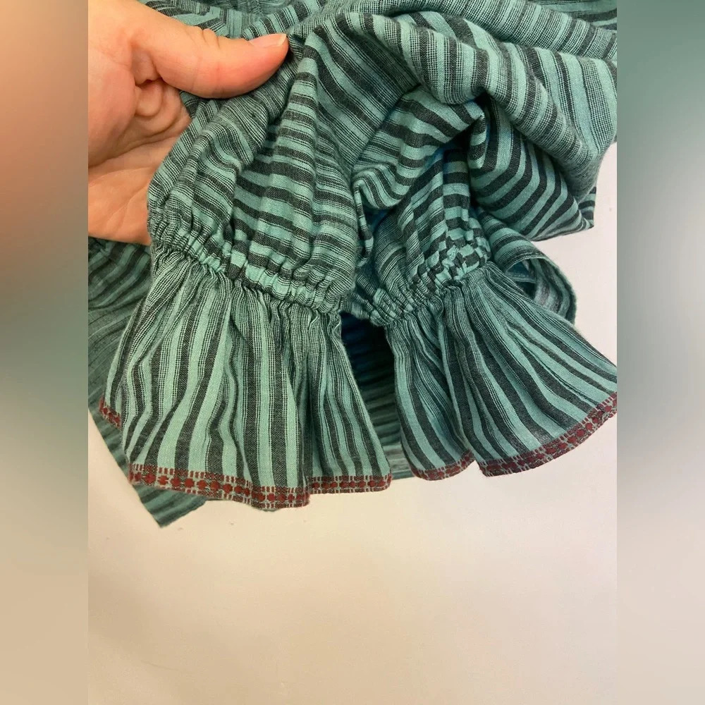 Ulla Johnson Ophelia Ruffle Tie Blouse Stripe Green Size 2 - Picture 5 of 7
